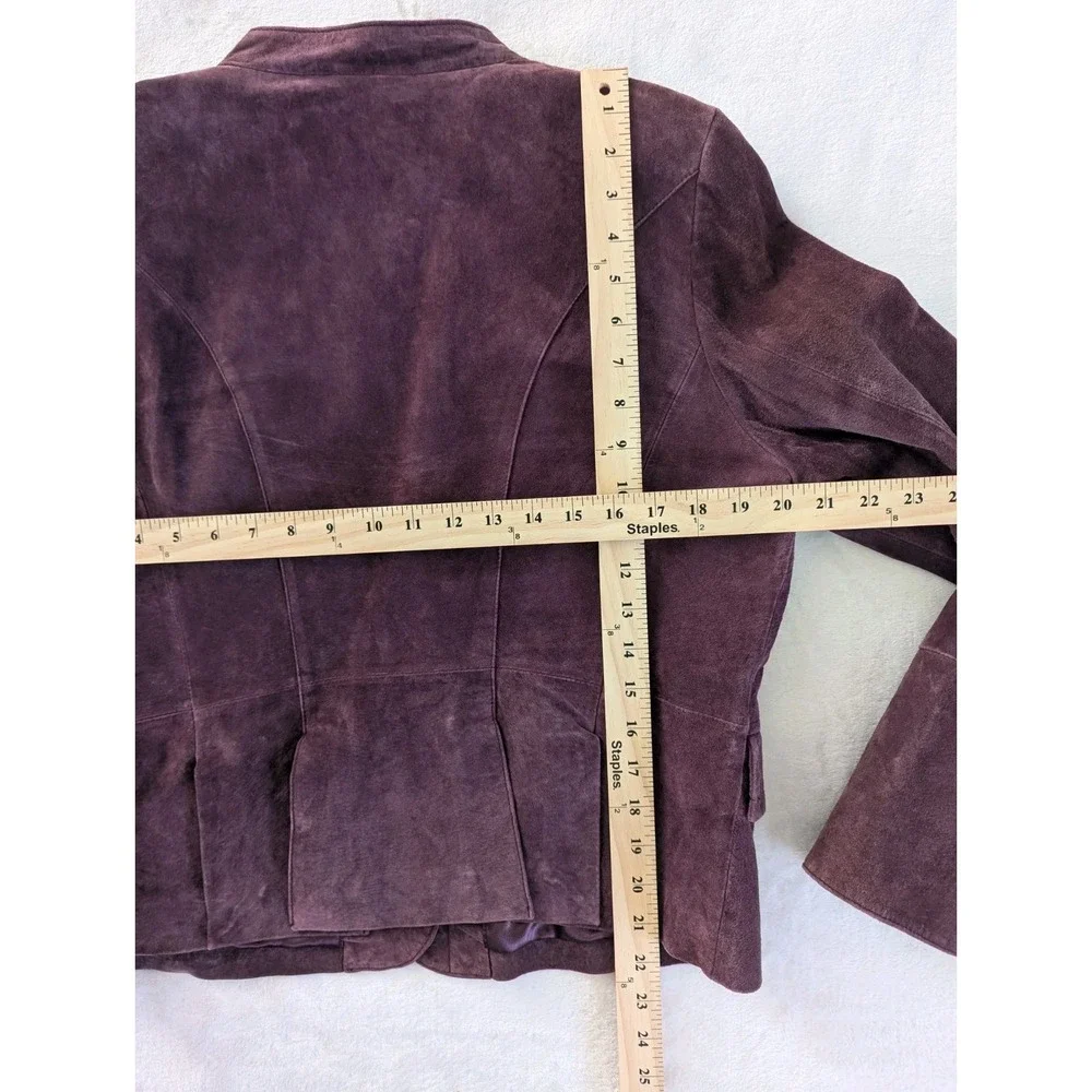 C Concept Burgundy Suede Jacket‎ Women's Sz 12 Button Up Timeless Office Classic